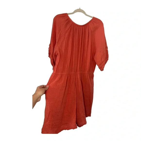 Knox Rose Peach Gauze Puff Sleeve Short Romper // Size XXL - Picture 5 of 8